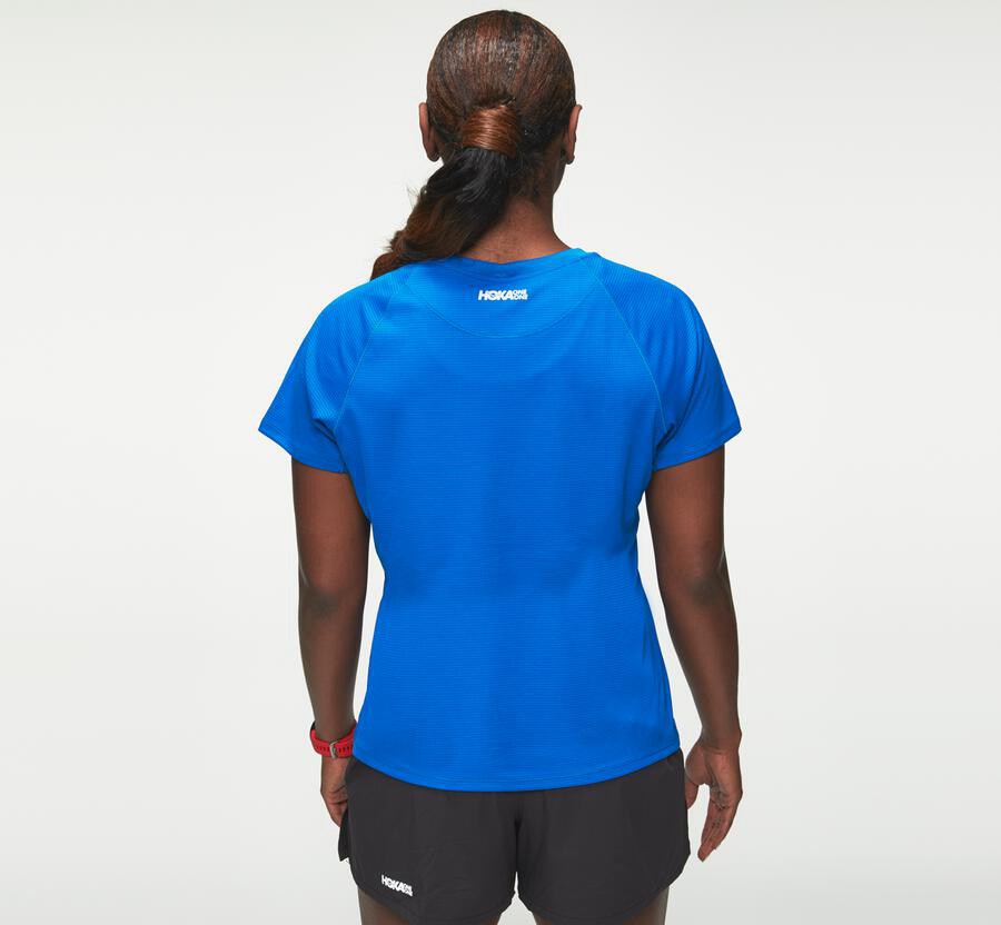 Tops Womens - Hoka One One Performance Short Sleeve - Blue - XMHZDYG-72